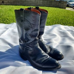 Texas Black Leather Country Western Cowboy Boots